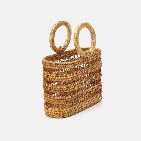 Cult Gaia Coco Rattan Wicker Medium Top Handle Bag - Picture 2 of 9